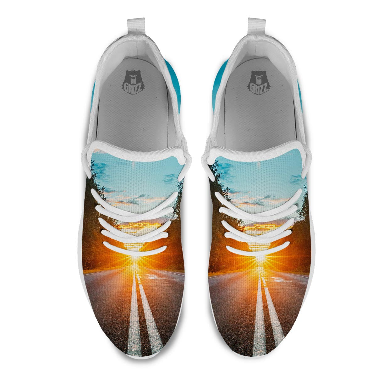 Road Sunrise Print White Athletic Shoes-grizzshop