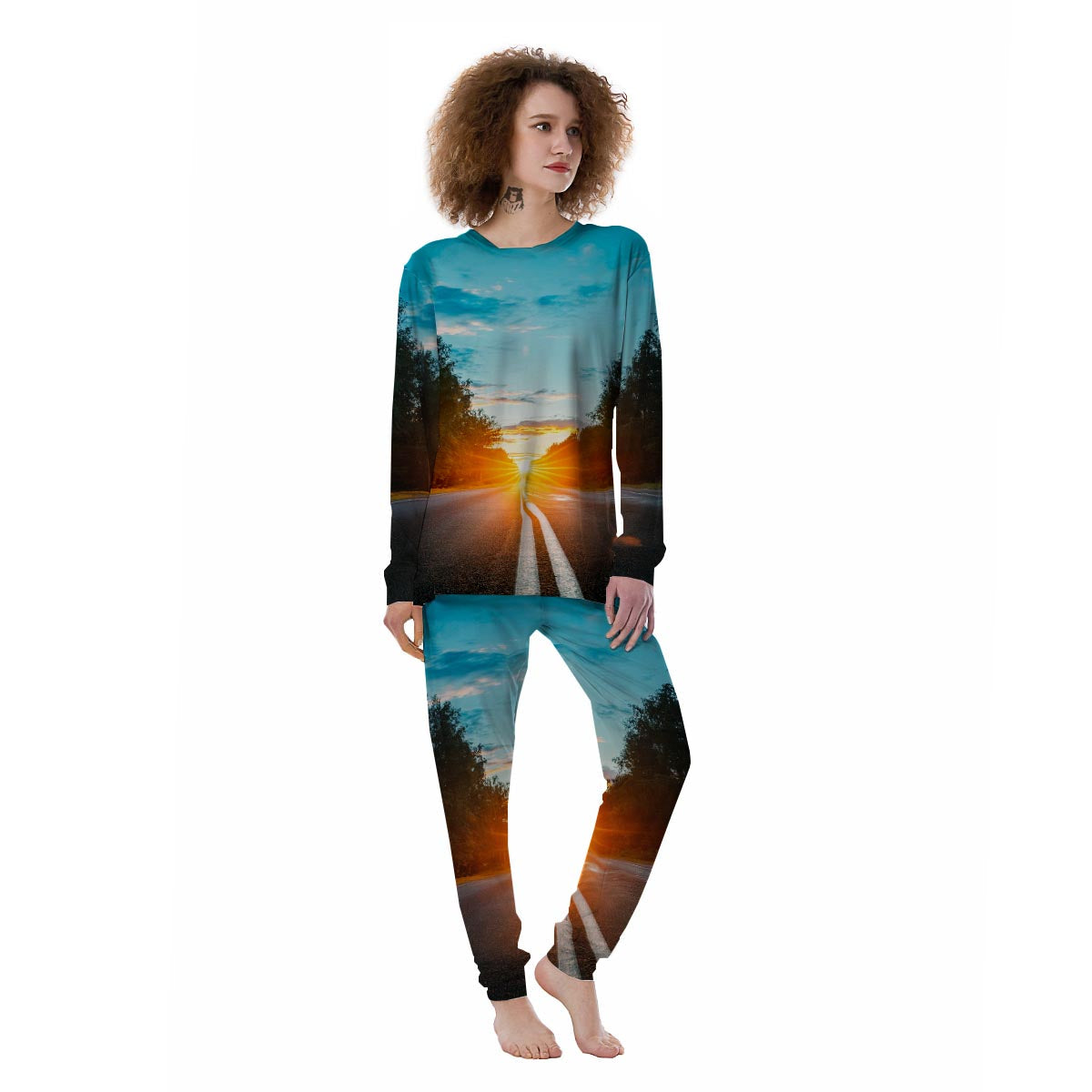 Road Sunrise Print Women's Pajamas-grizzshop