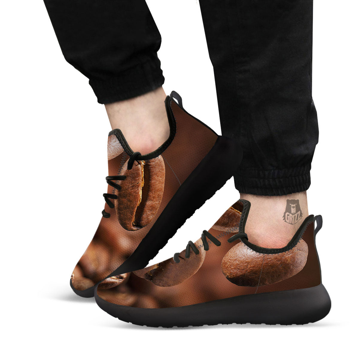 Roasted Coffee Bean Print Black Athletic Shoes-grizzshop
