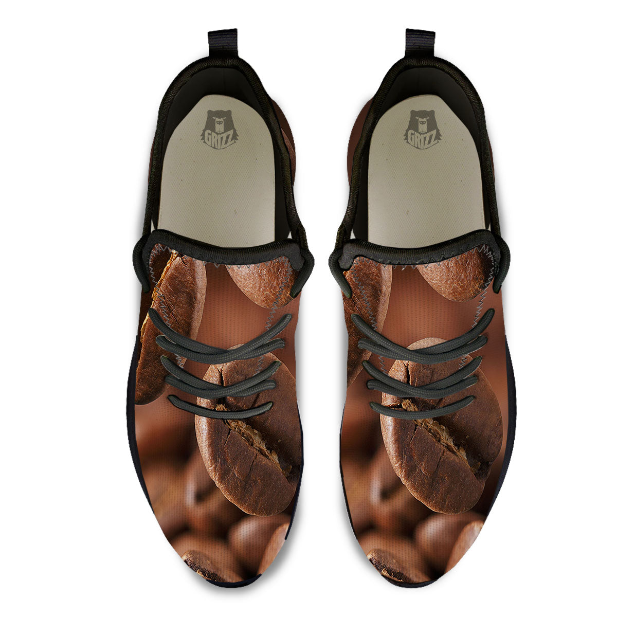 Roasted Coffee Bean Print Black Athletic Shoes-grizzshop