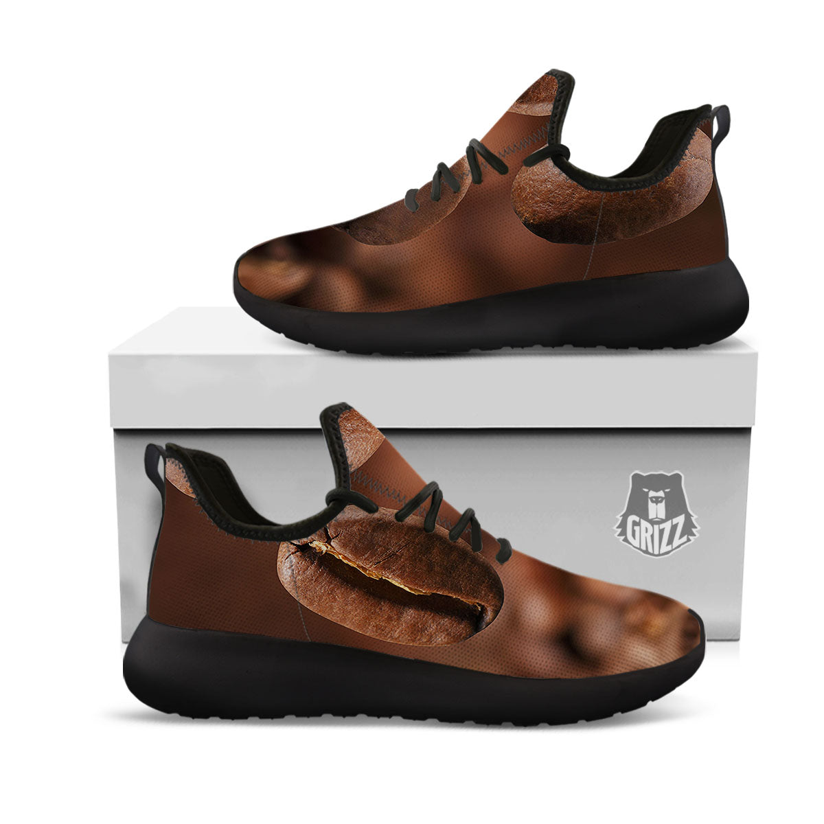 Roasted Coffee Bean Print Black Athletic Shoes-grizzshop