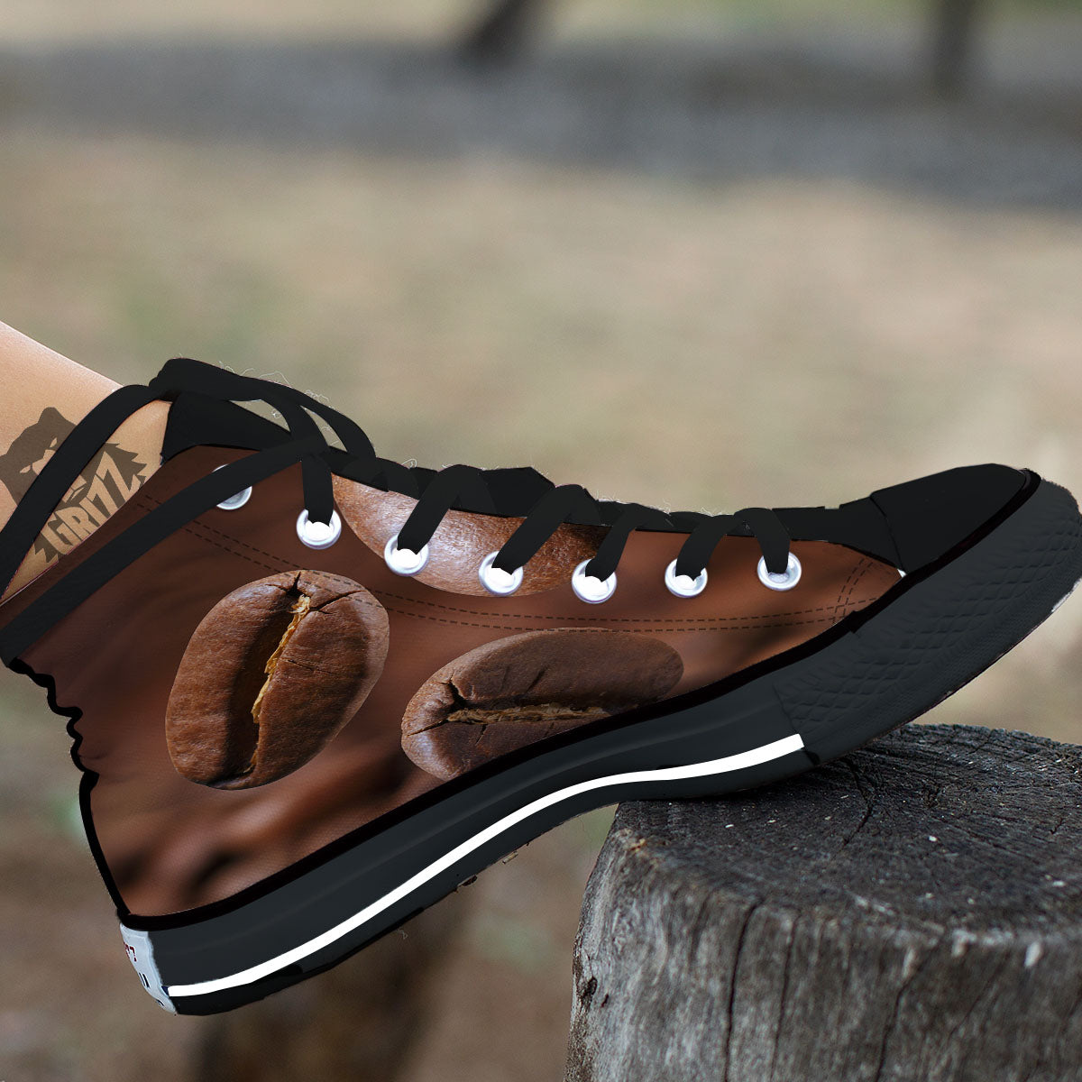 Roasted Coffee Bean Print Black High Top Shoes-grizzshop
