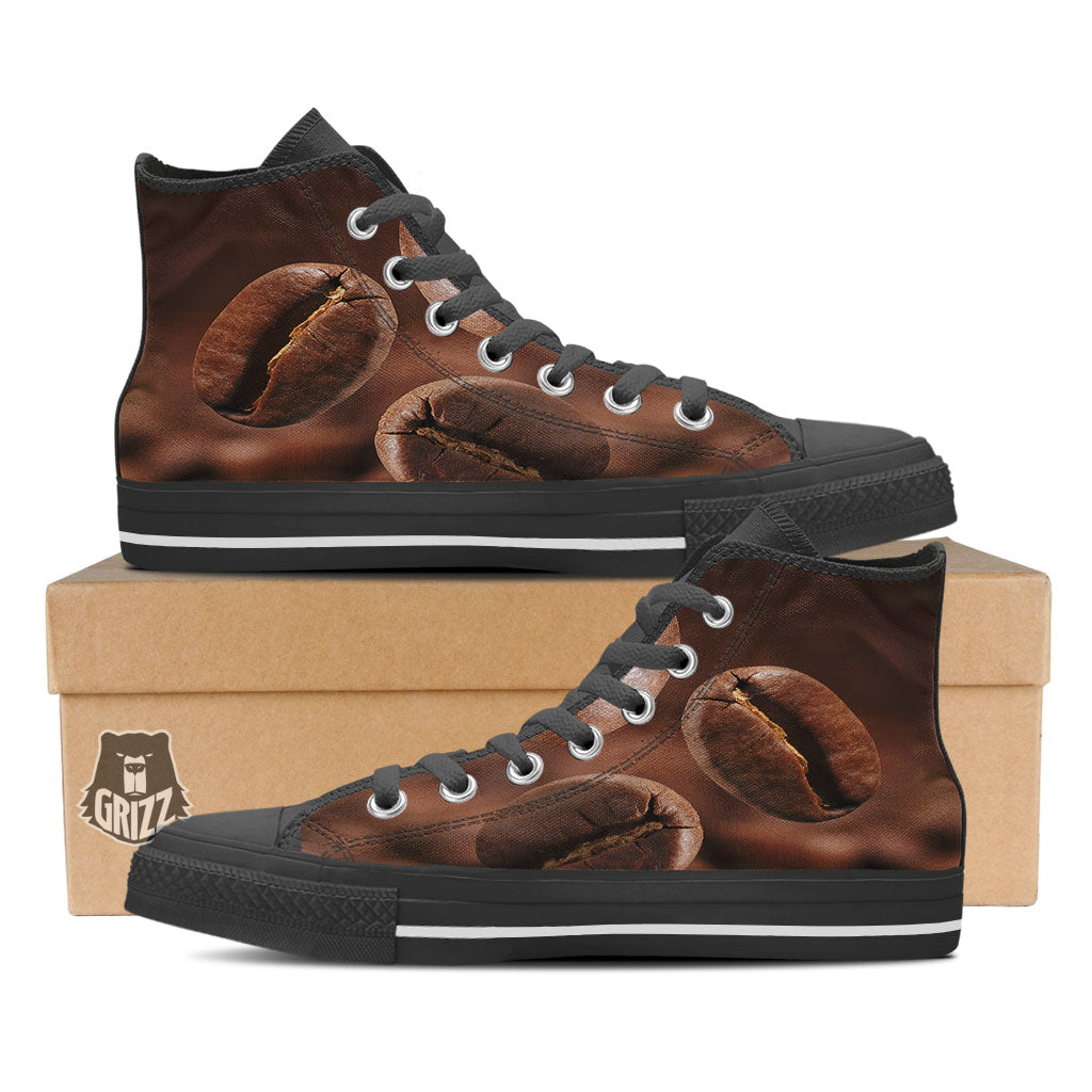 Roasted Coffee Bean Print Black High Top Shoes-grizzshop