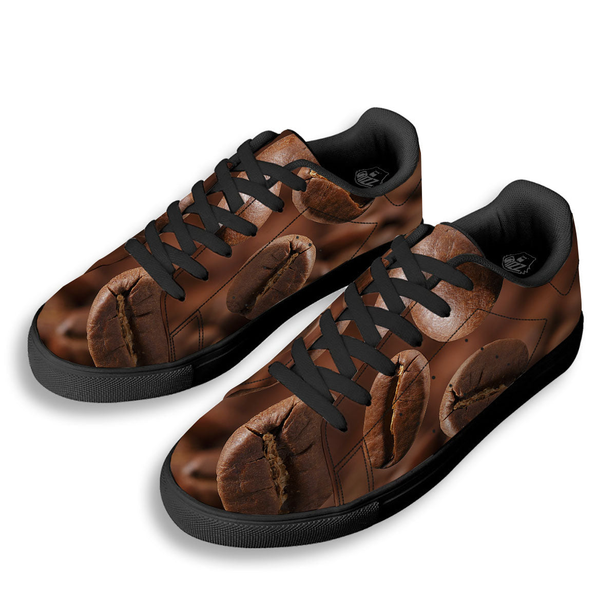 Roasted Coffee Bean Print Black Low Top Sneakers-grizzshop