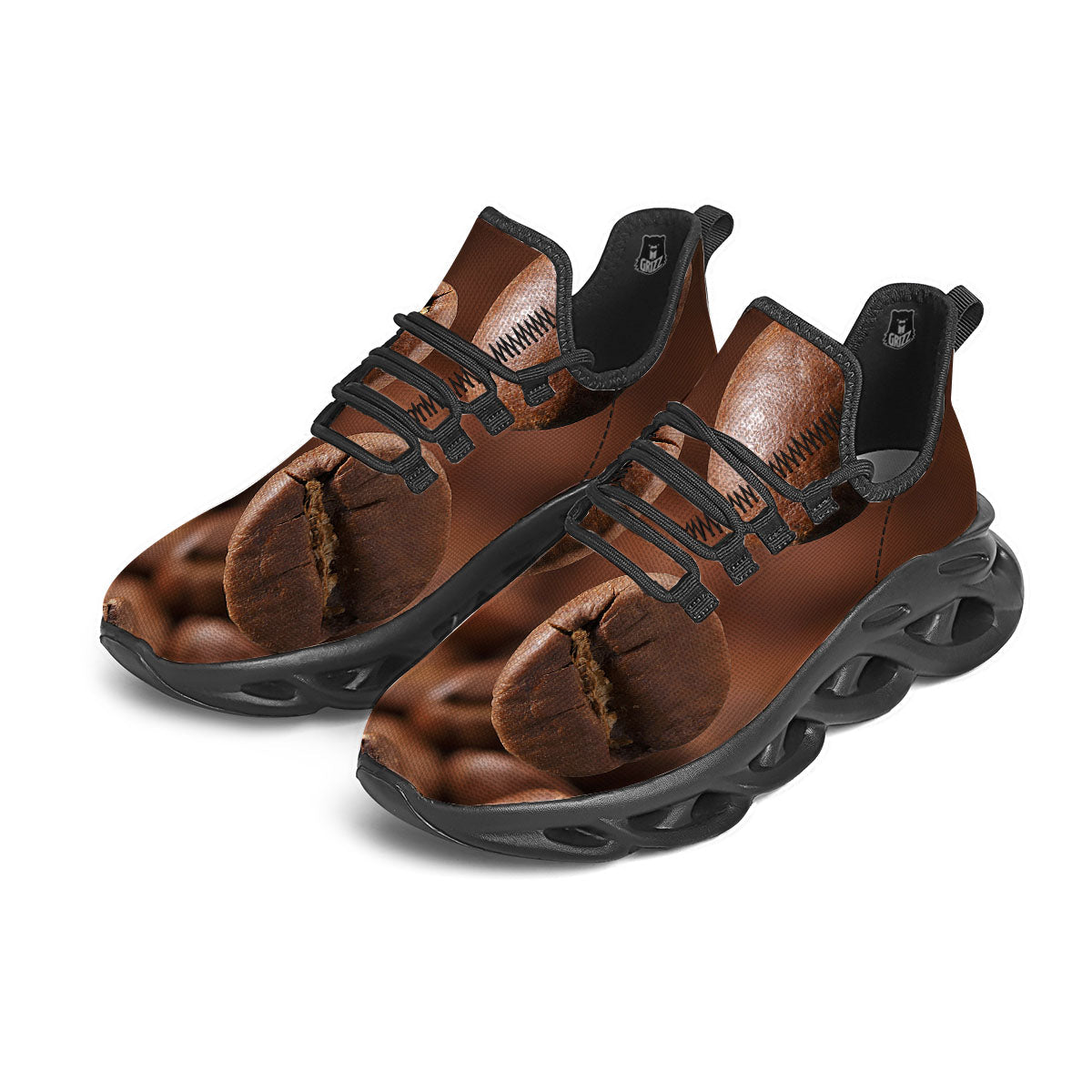 Roasted Coffee Bean Print Black Running Shoes-grizzshop