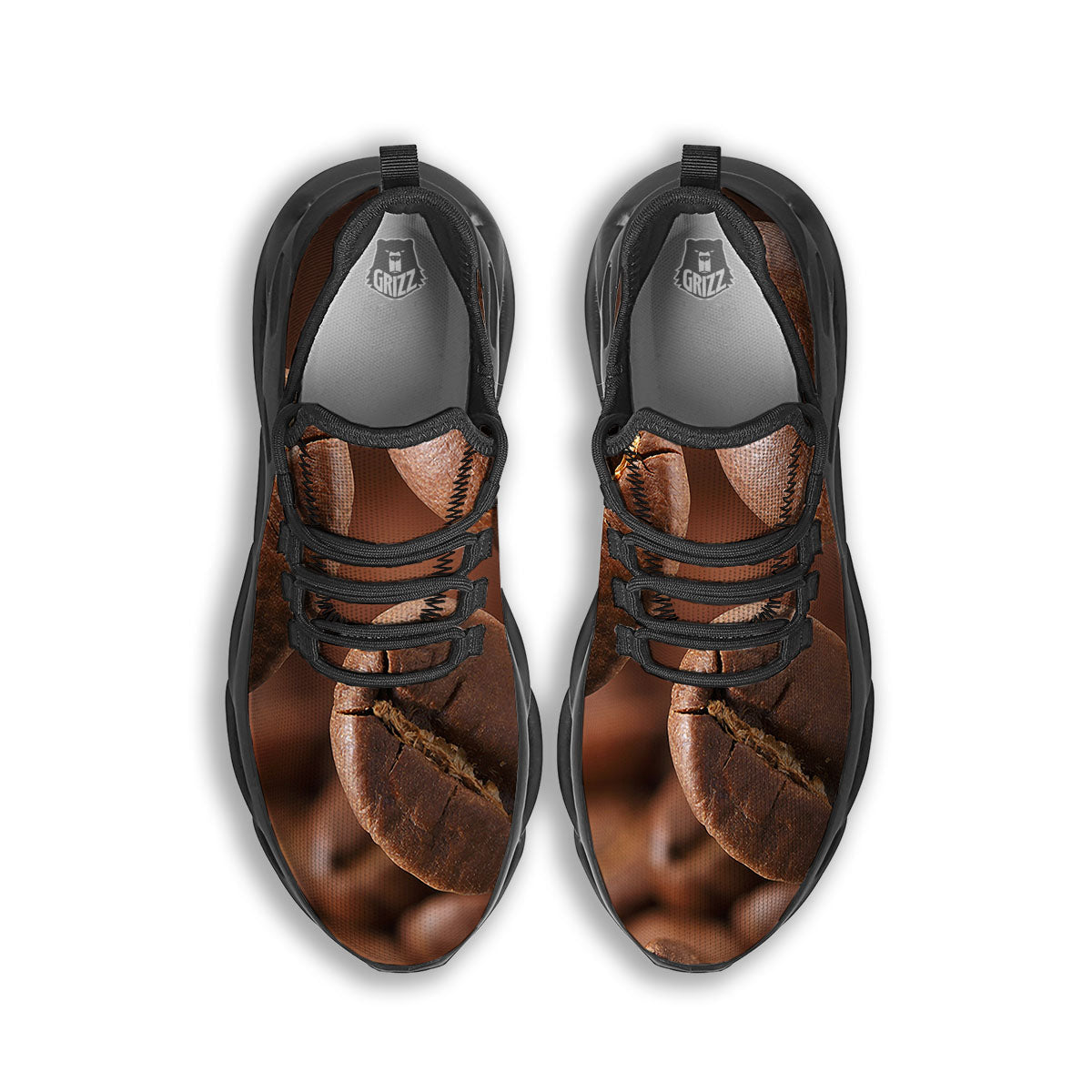Roasted Coffee Bean Print Black Running Shoes-grizzshop