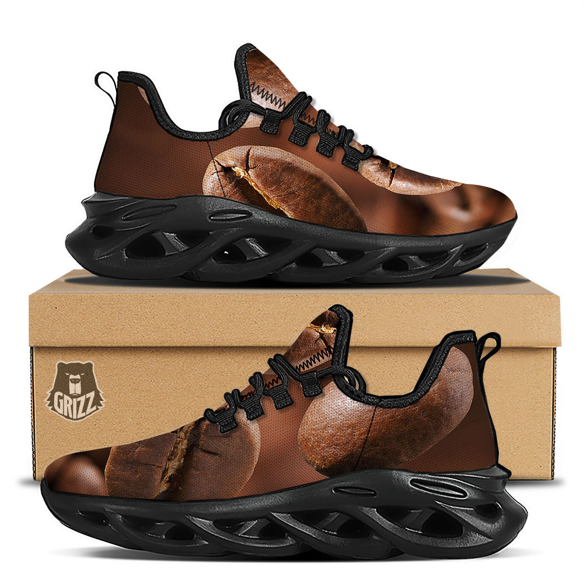 Roasted Coffee Bean Print Black Running Shoes-grizzshop
