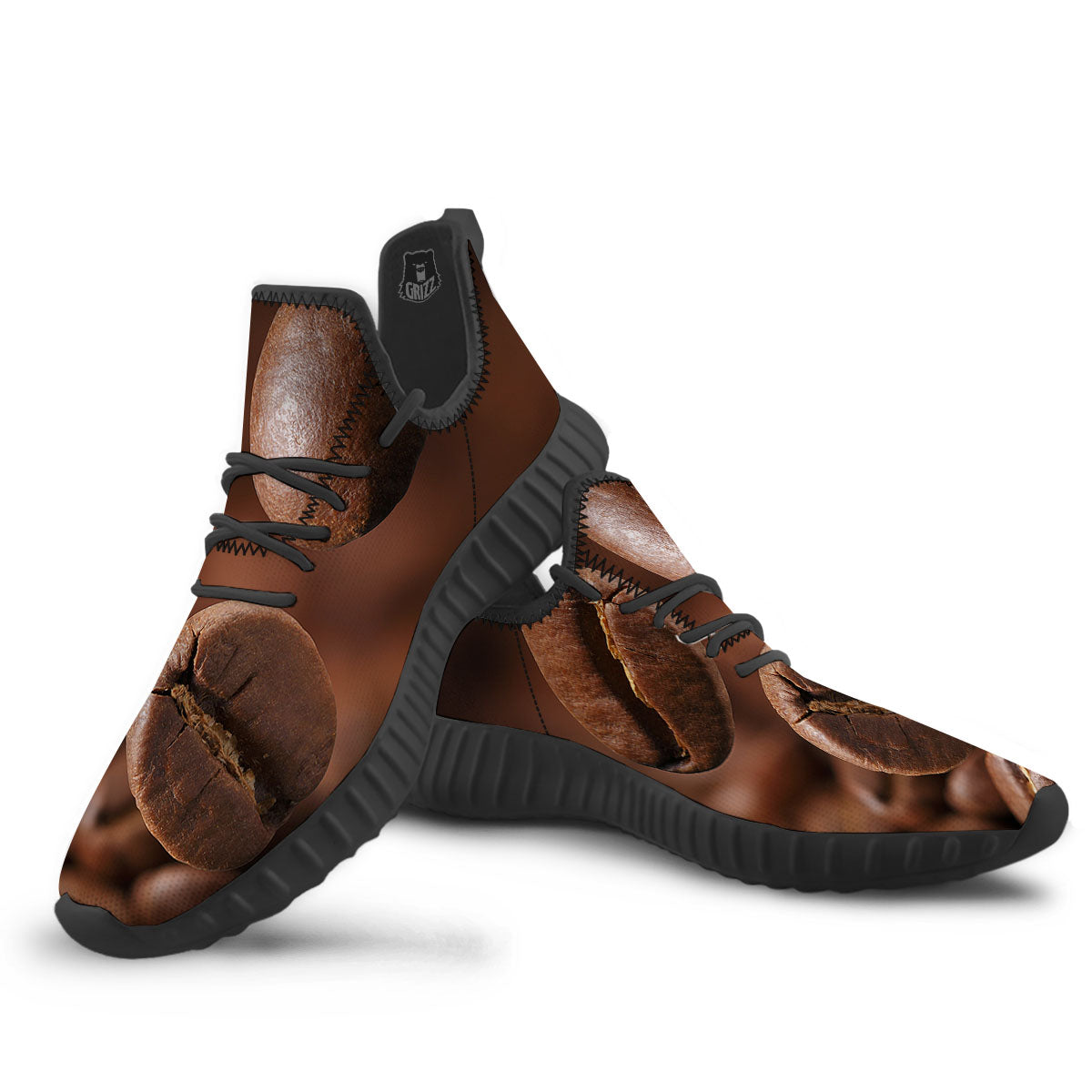 Roasted Coffee Bean Print Black Walking Shoes-grizzshop