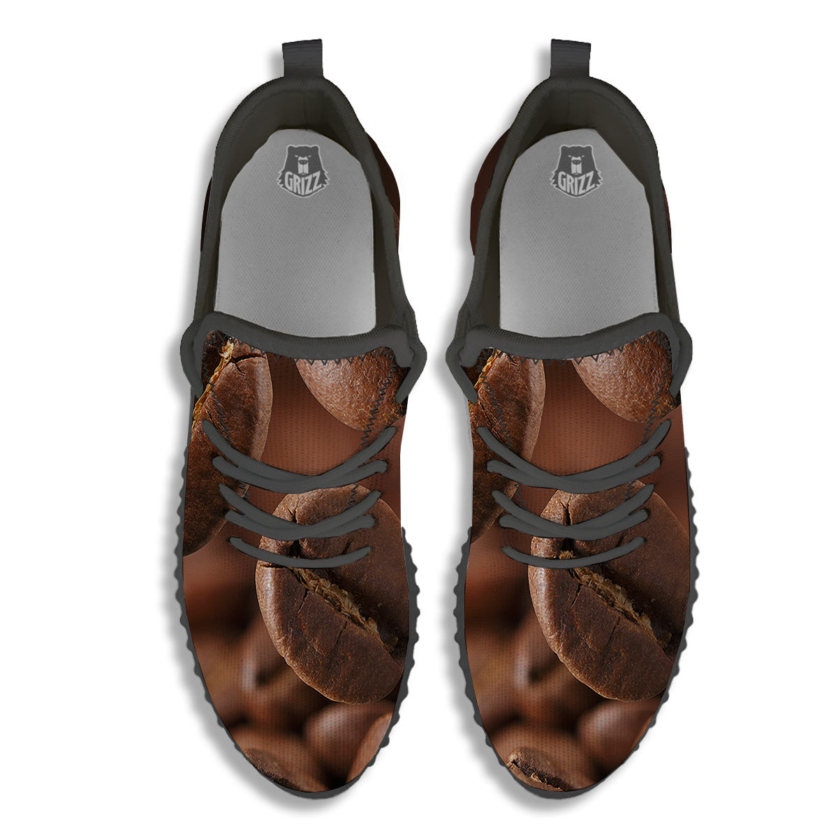 Roasted Coffee Bean Print Black Walking Shoes-grizzshop