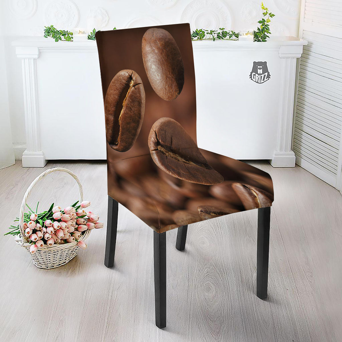 Roasted Coffee Bean Print Dining Chair Slipcover-grizzshop