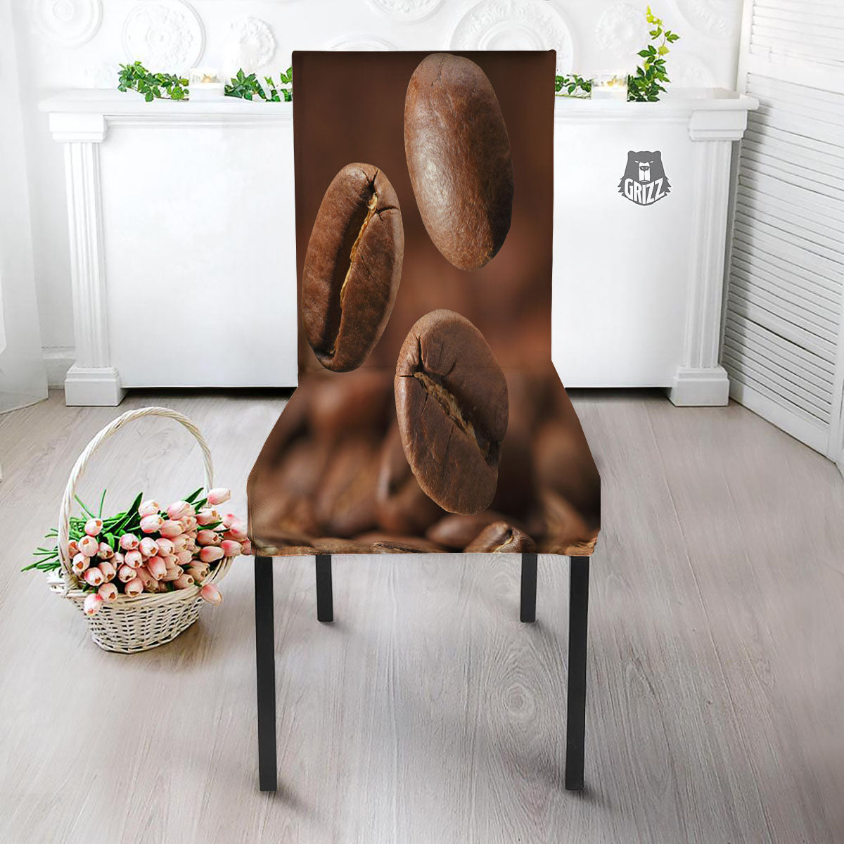 Roasted Coffee Bean Print Dining Chair Slipcover-grizzshop
