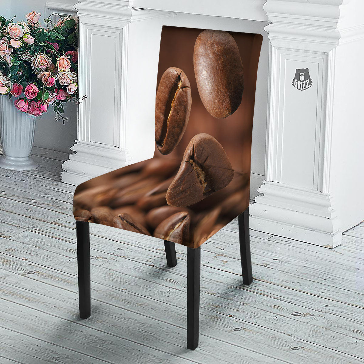 Roasted Coffee Bean Print Dining Chair Slipcover-grizzshop