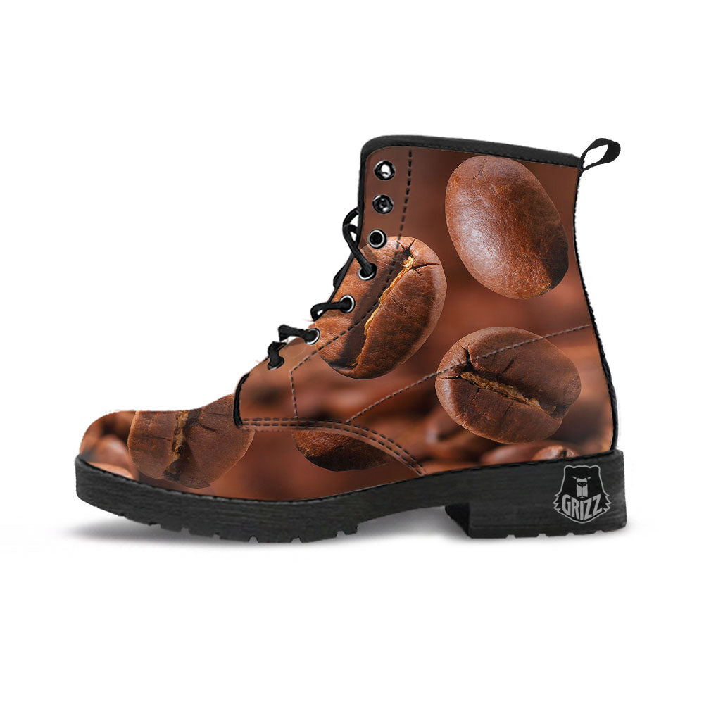 Roasted Coffee Bean Print Leather Boots-grizzshop