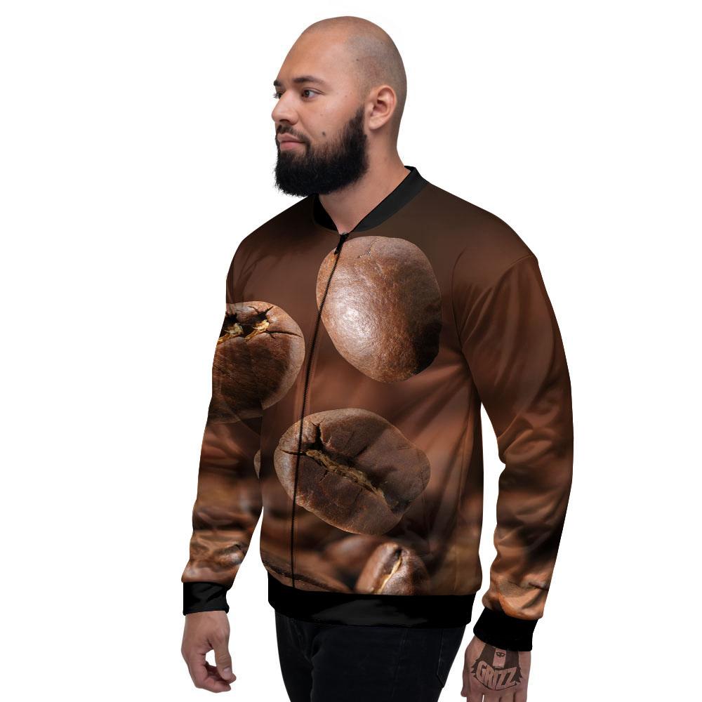 Roasted Coffee Bean Print Men's Bomber Jacket-grizzshop