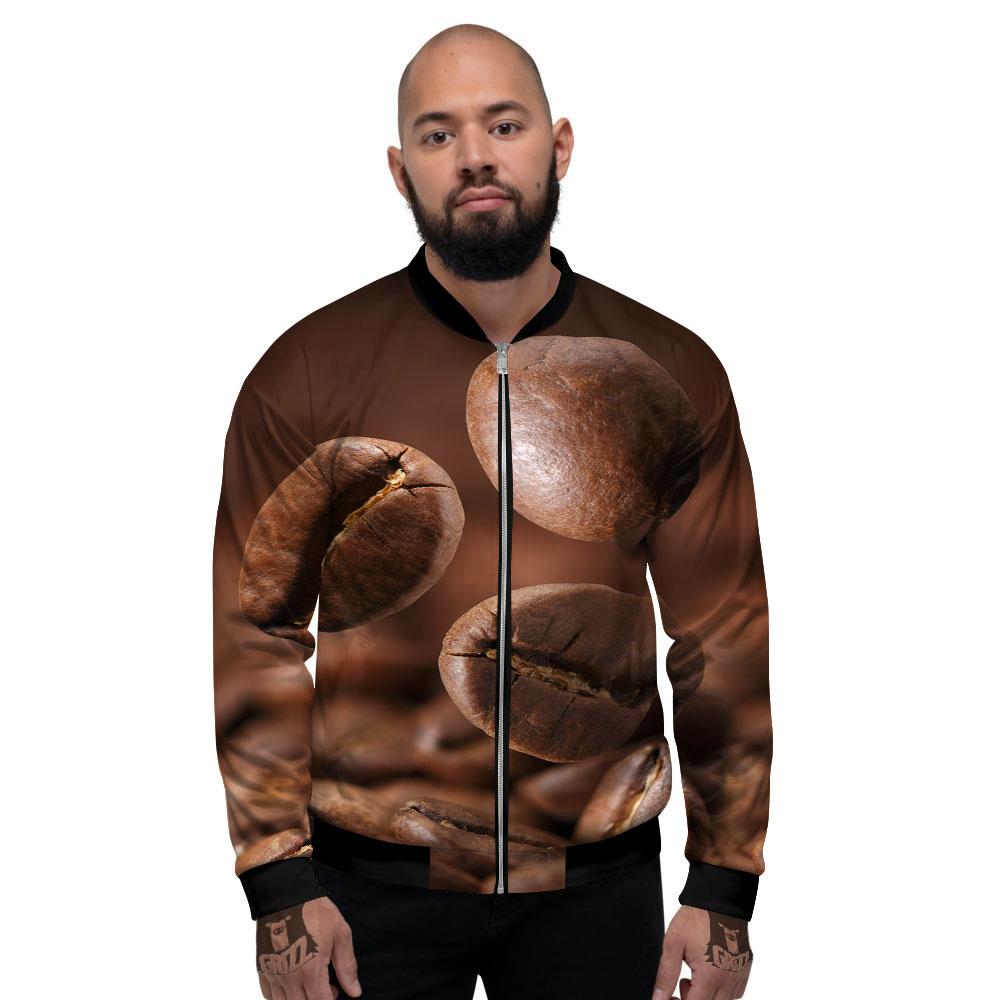Roasted Coffee Bean Print Men's Bomber Jacket-grizzshop