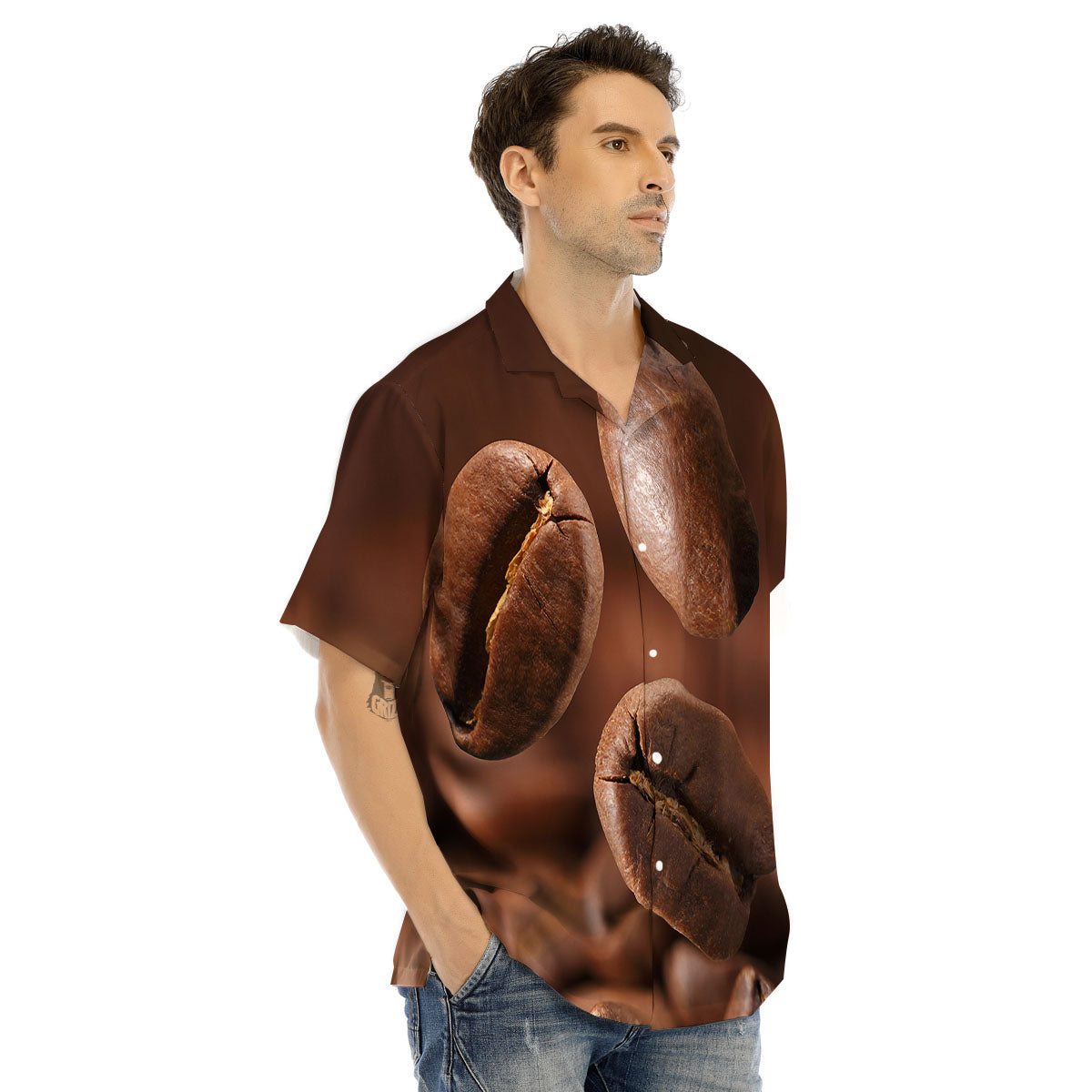 Roasted Coffee Bean Print Men's Hawaiian Shirt-grizzshop