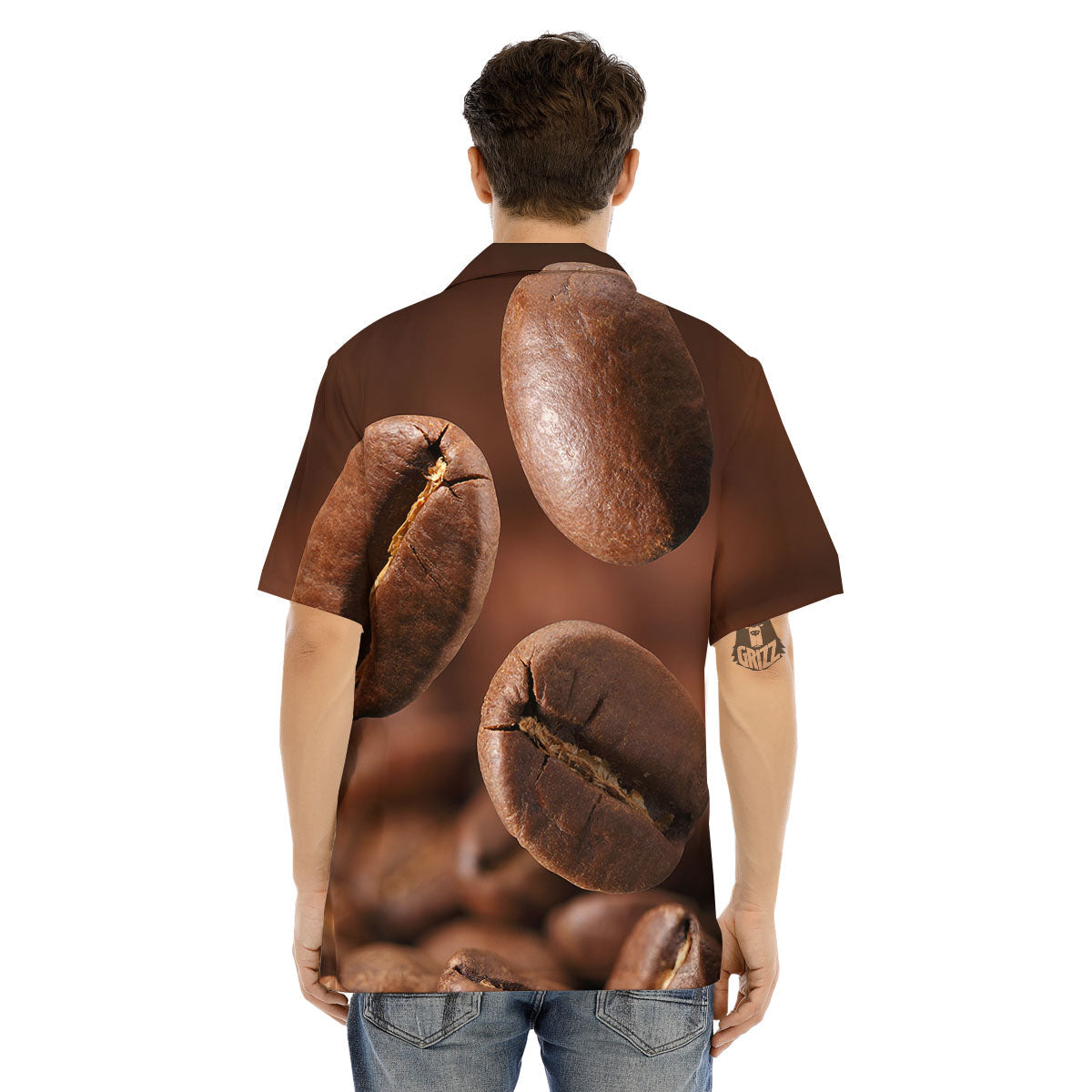 Roasted Coffee Bean Print Men's Hawaiian Shirt-grizzshop