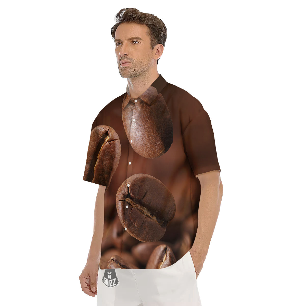 Roasted Coffee Bean Print Men's Short Sleeve Shirts-grizzshop