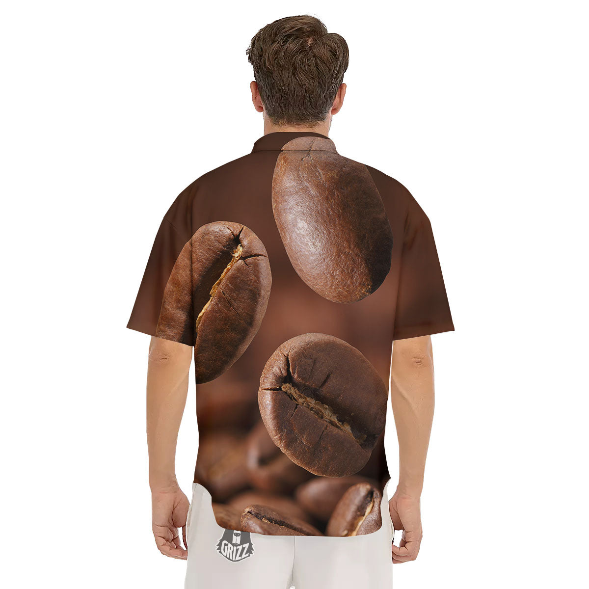 Roasted Coffee Bean Print Men's Short Sleeve Shirts-grizzshop