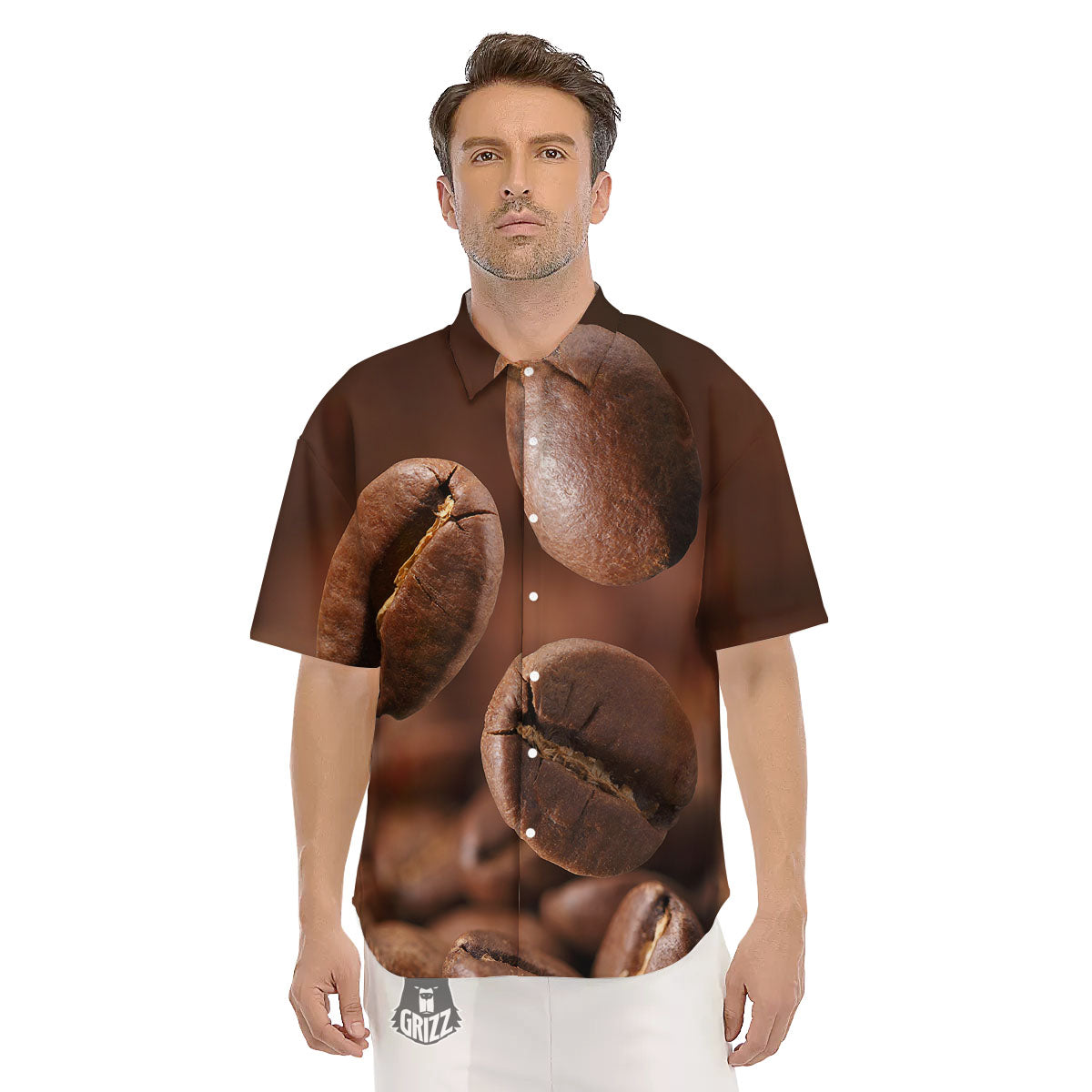 Roasted Coffee Bean Print Men's Short Sleeve Shirts-grizzshop