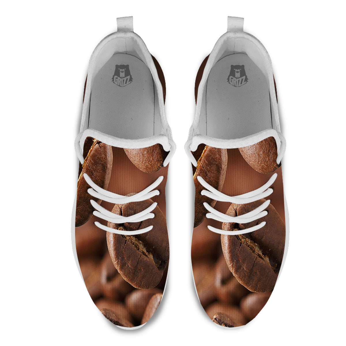 Roasted Coffee Bean Print White Athletic Shoes-grizzshop