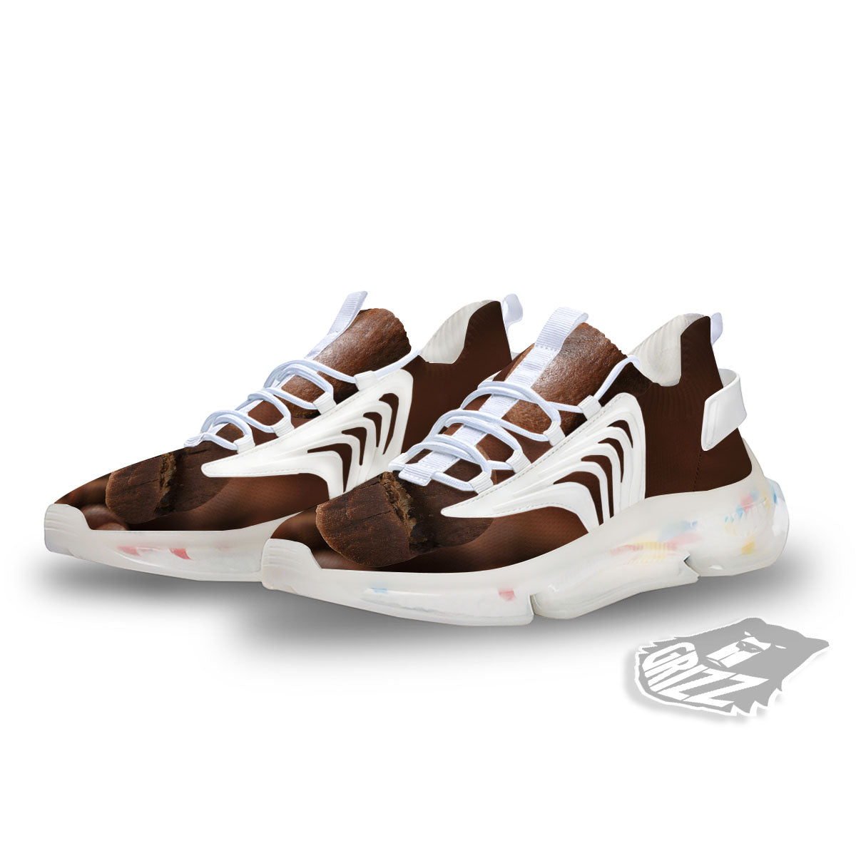 Roasted Coffee Bean Print White Gym Shoes-grizzshop
