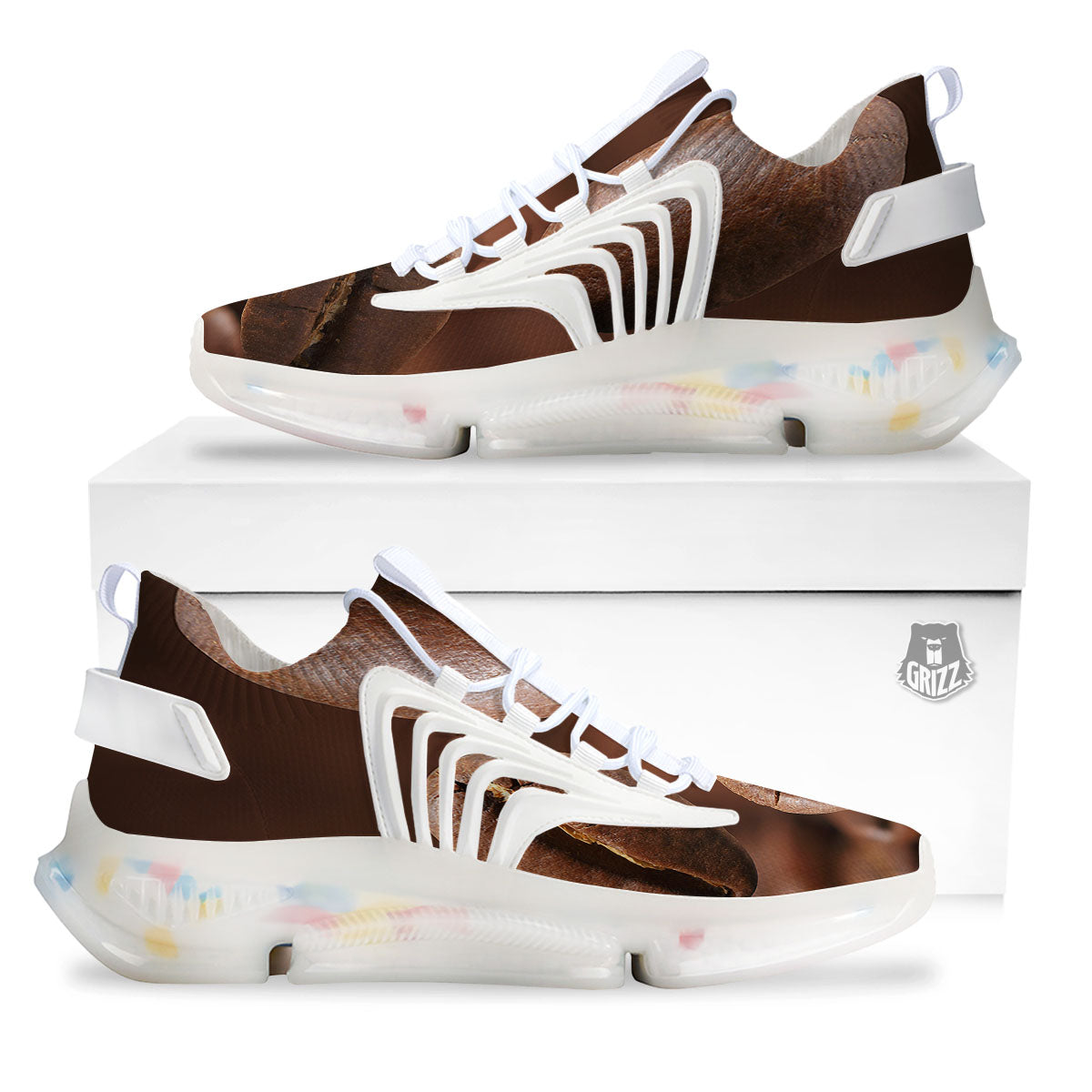 Roasted Coffee Bean Print White Gym Shoes-grizzshop