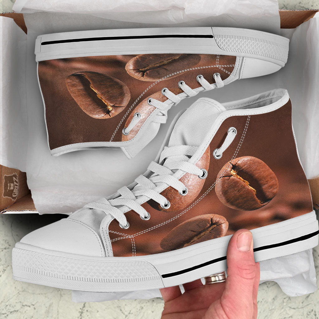 Roasted Coffee Bean Print White High Top Shoes-grizzshop