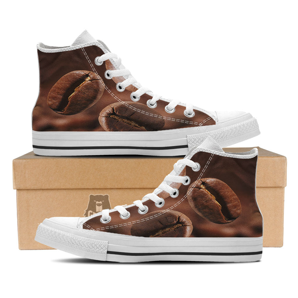 Roasted Coffee Bean Print White High Top Shoes-grizzshop