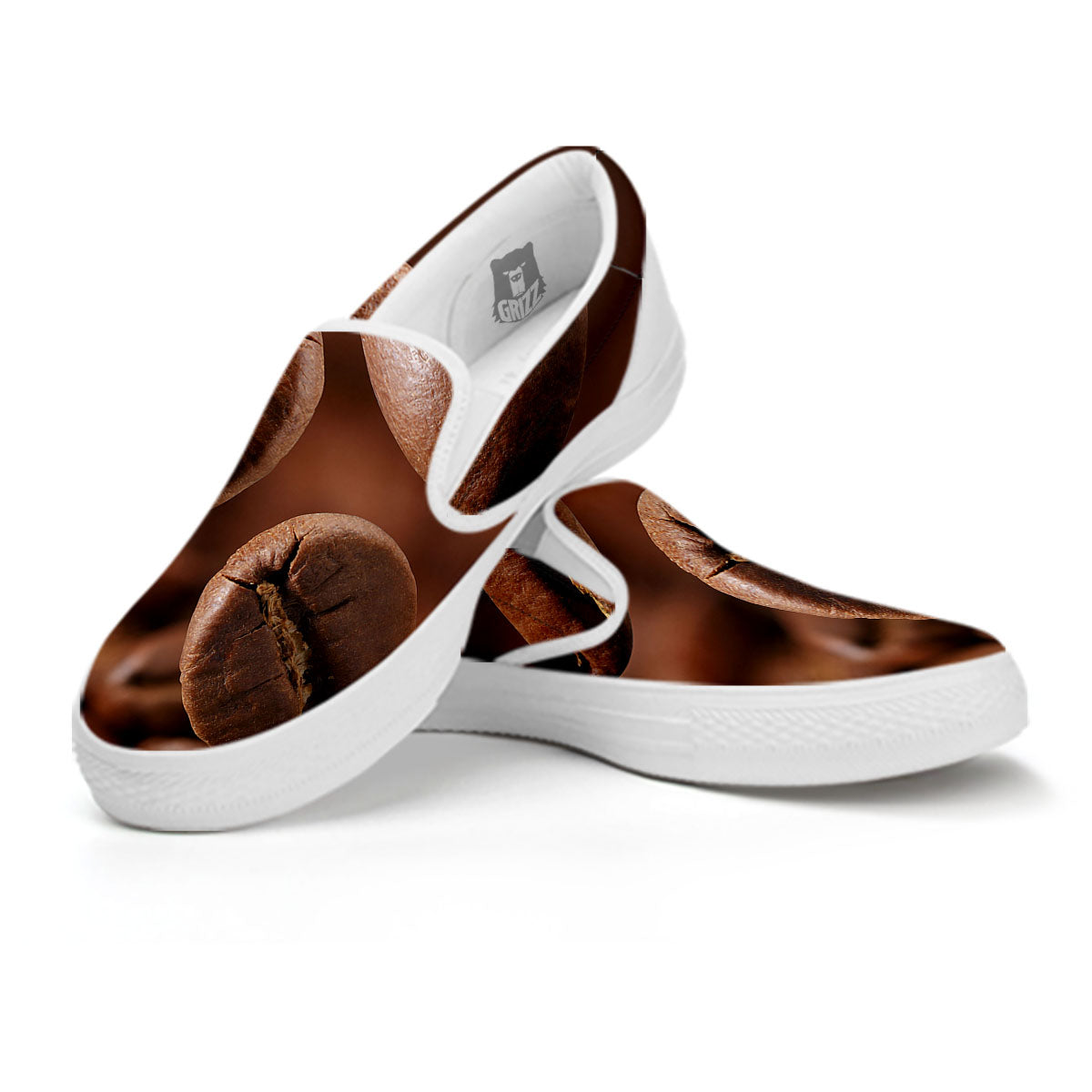 Roasted Coffee Bean Print White Slip On Shoes-grizzshop