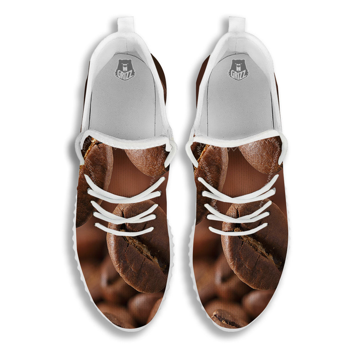 Roasted Coffee Bean Print White Walking Shoes-grizzshop