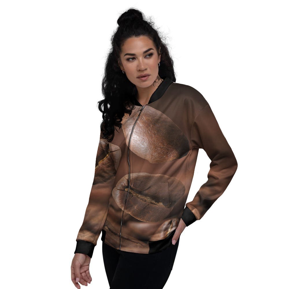 Roasted Coffee Bean Print Women's Bomber Jacket-grizzshop