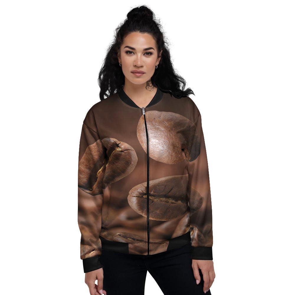 Roasted Coffee Bean Print Women's Bomber Jacket-grizzshop