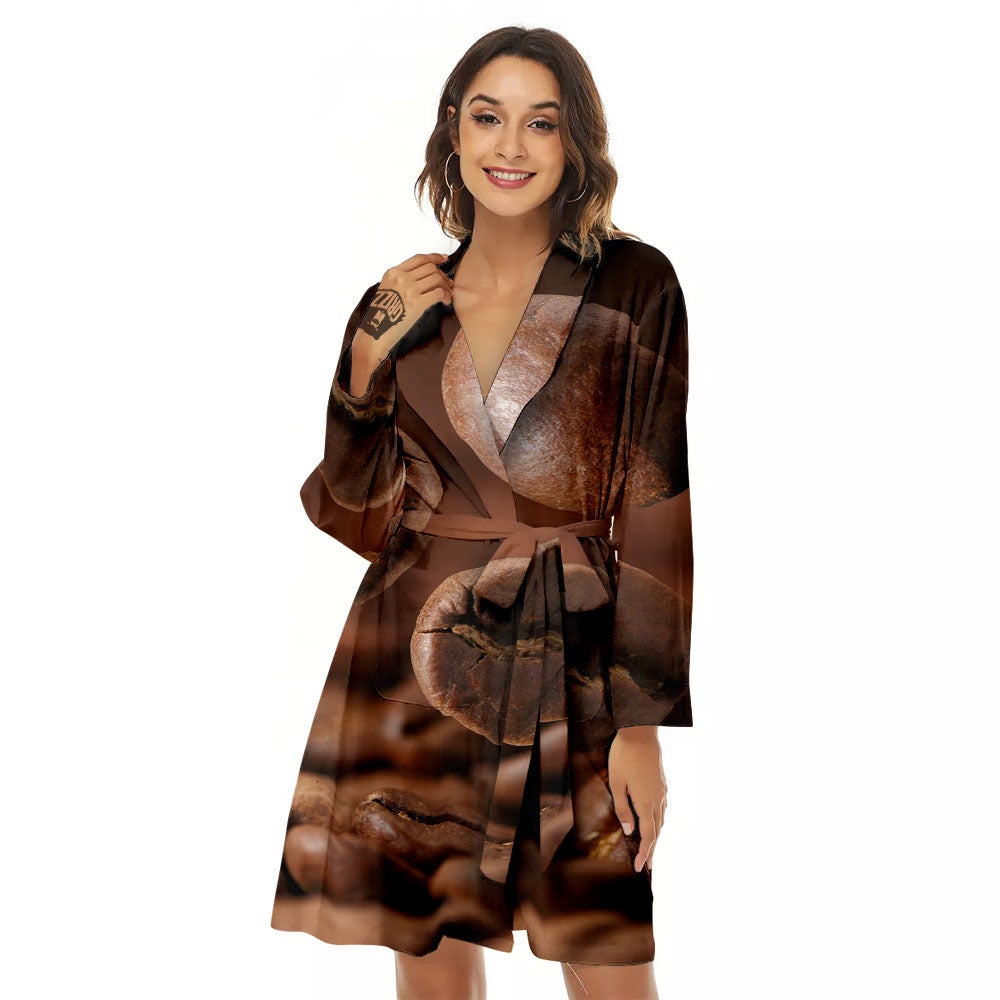 Roasted Coffee Bean Print Women's Robe-grizzshop