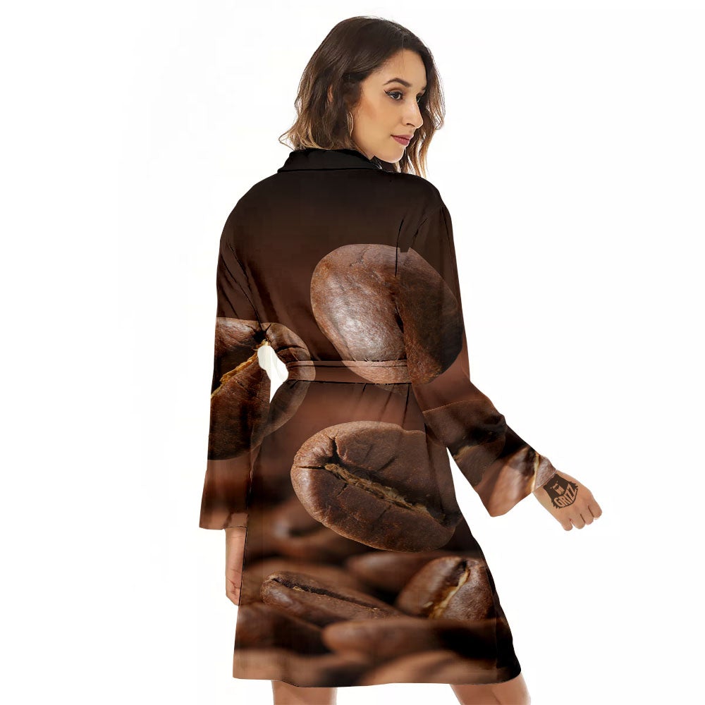 Roasted Coffee Bean Print Women's Robe-grizzshop