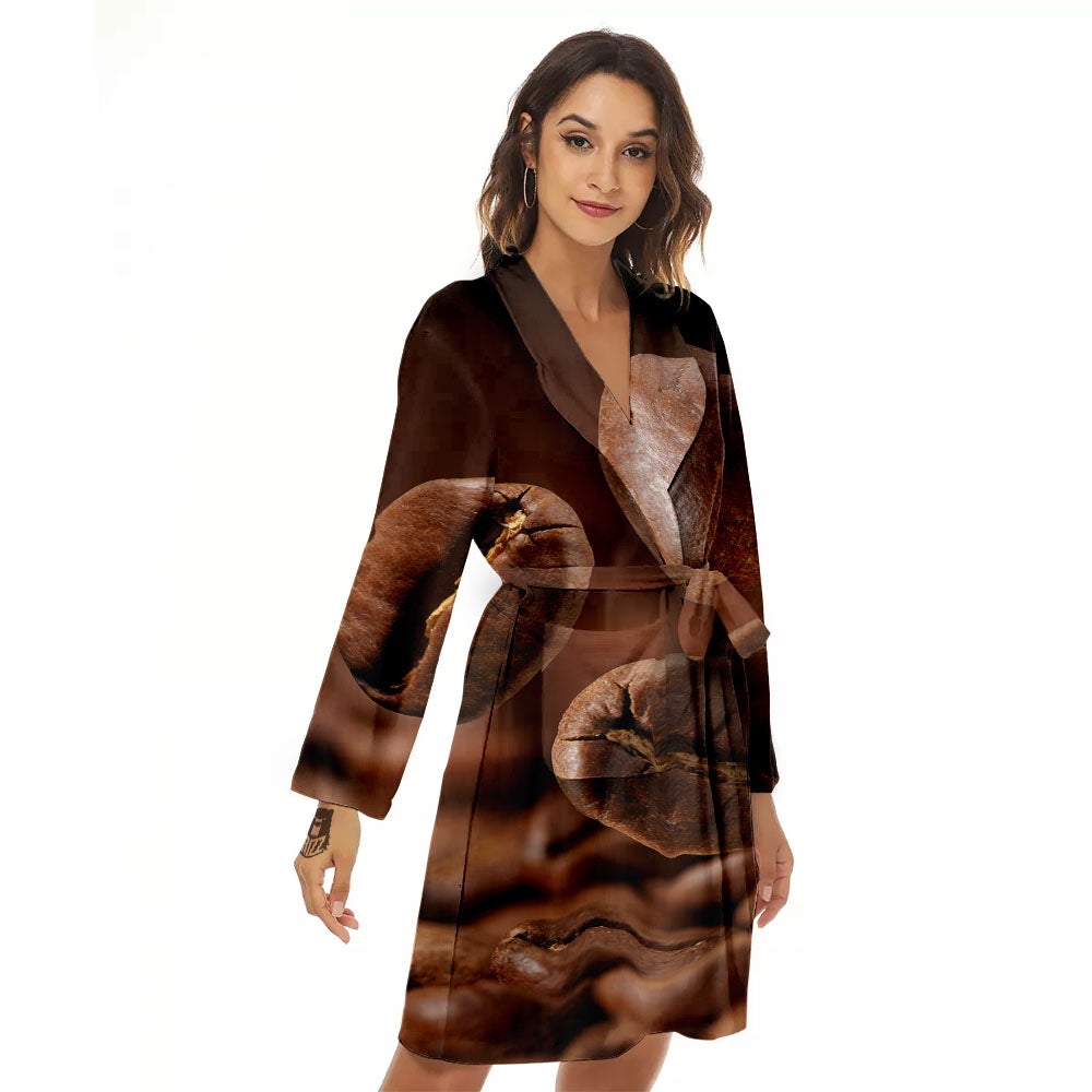 Roasted Coffee Bean Print Women's Robe-grizzshop