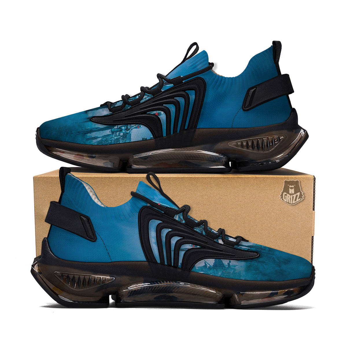 Robot Army Print Black Gym Shoes-grizzshop