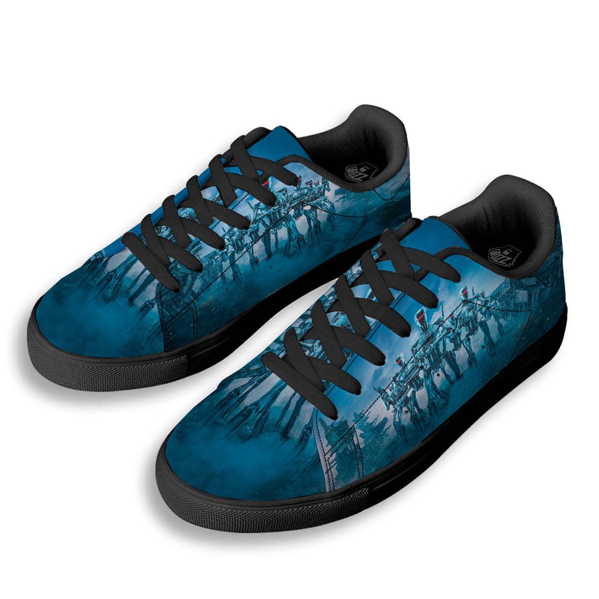 Robot Army Print Black Low Top Sneakers-grizzshop