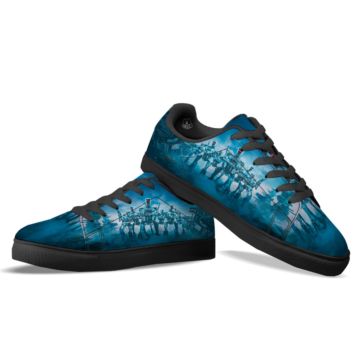 Robot Army Print Black Low Top Sneakers-grizzshop