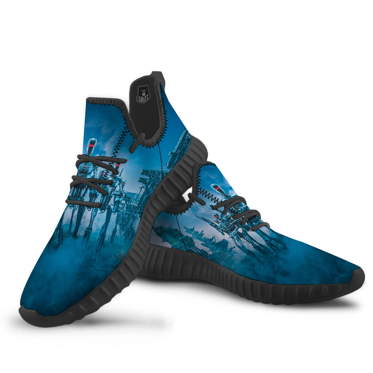 Robot Army Print Black Walking Shoes-grizzshop