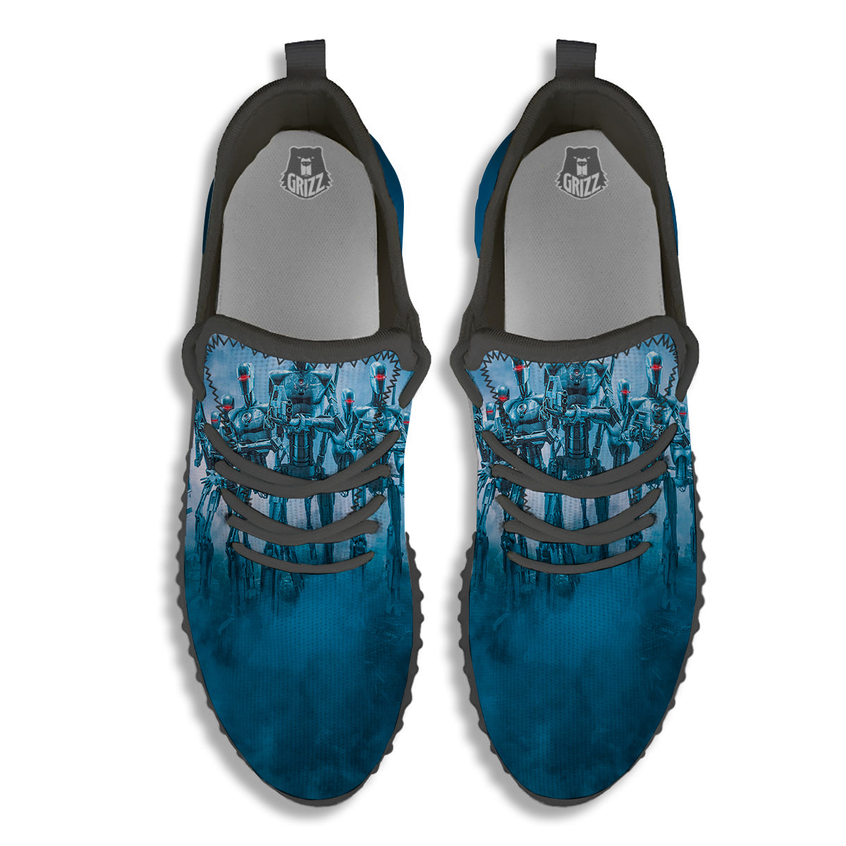Robot Army Print Black Walking Shoes-grizzshop