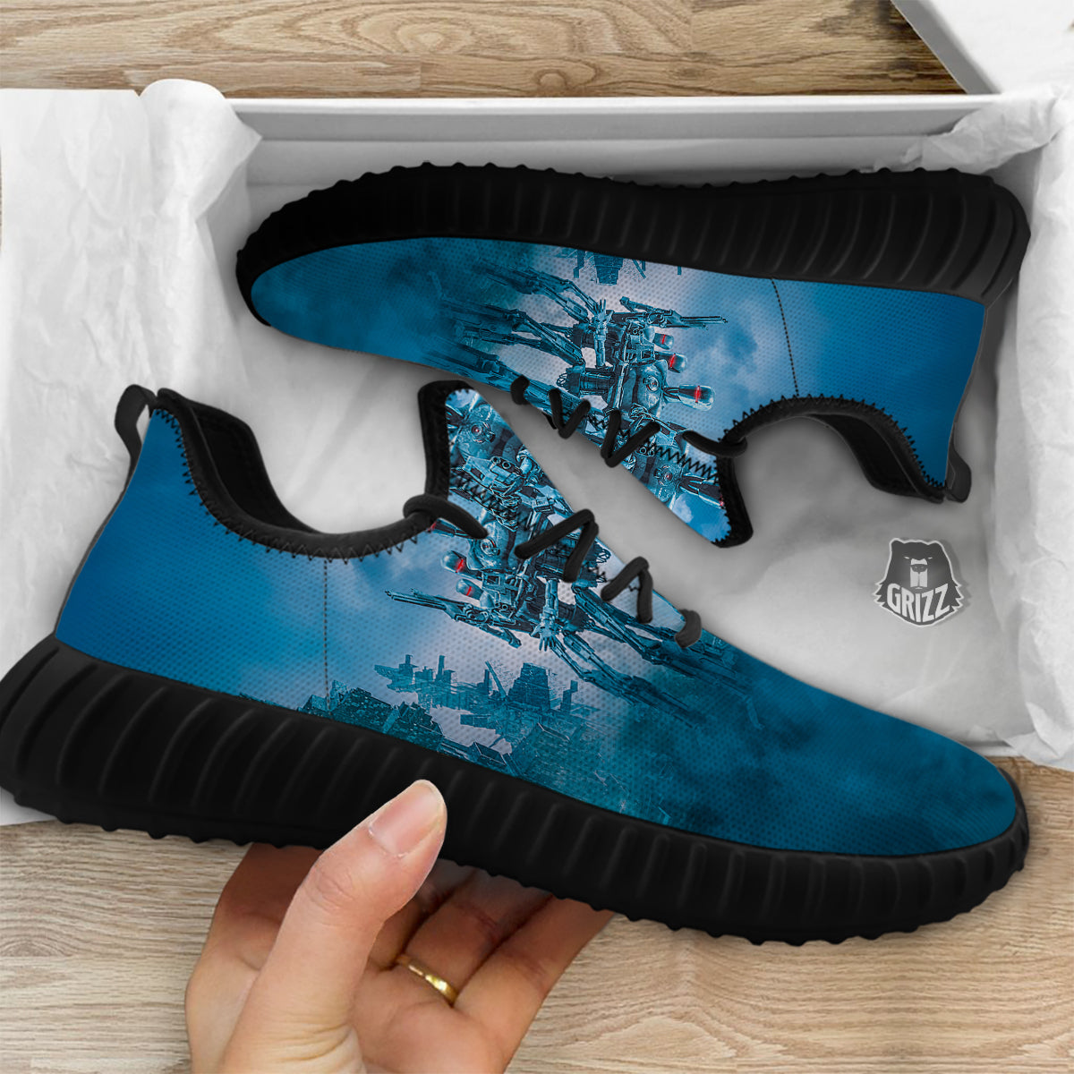 Robot Army Print Black Walking Shoes-grizzshop