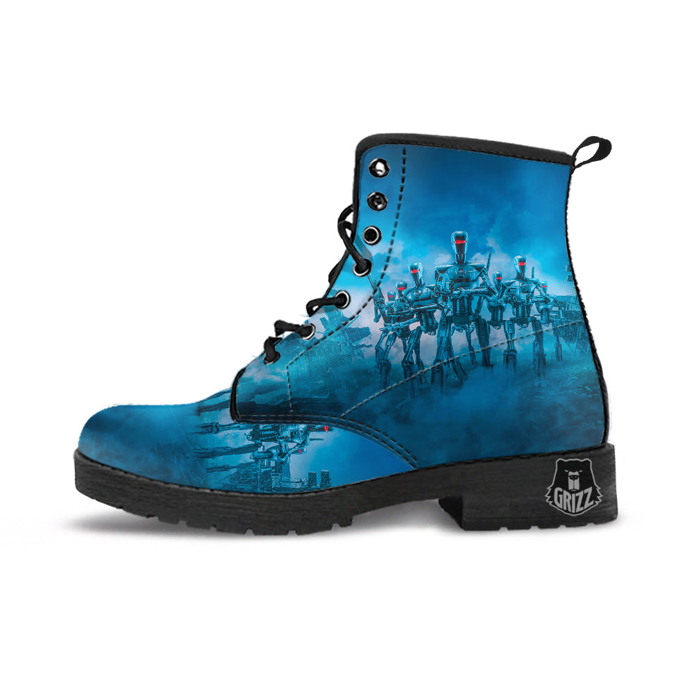 Robot Army Print Leather Boots-grizzshop
