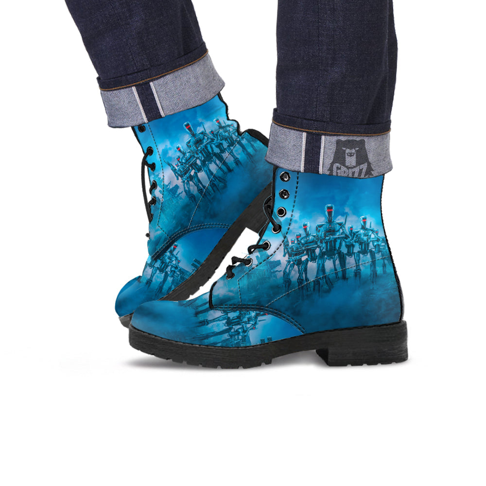Robot Army Print Leather Boots-grizzshop