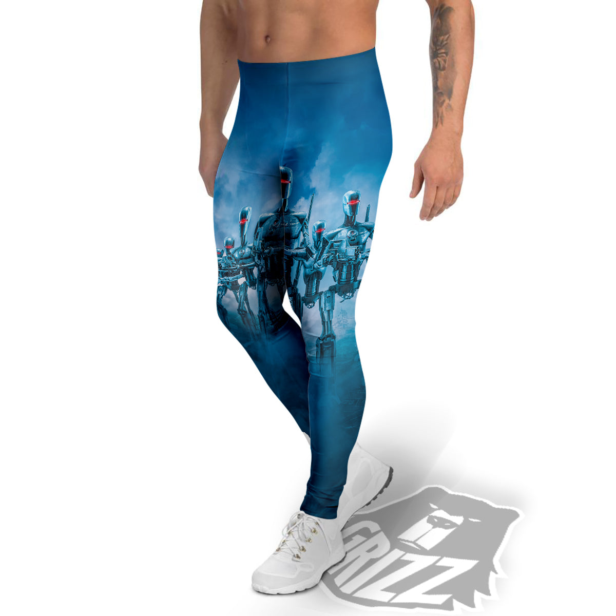 Robot Army Print Men's Leggings-grizzshop