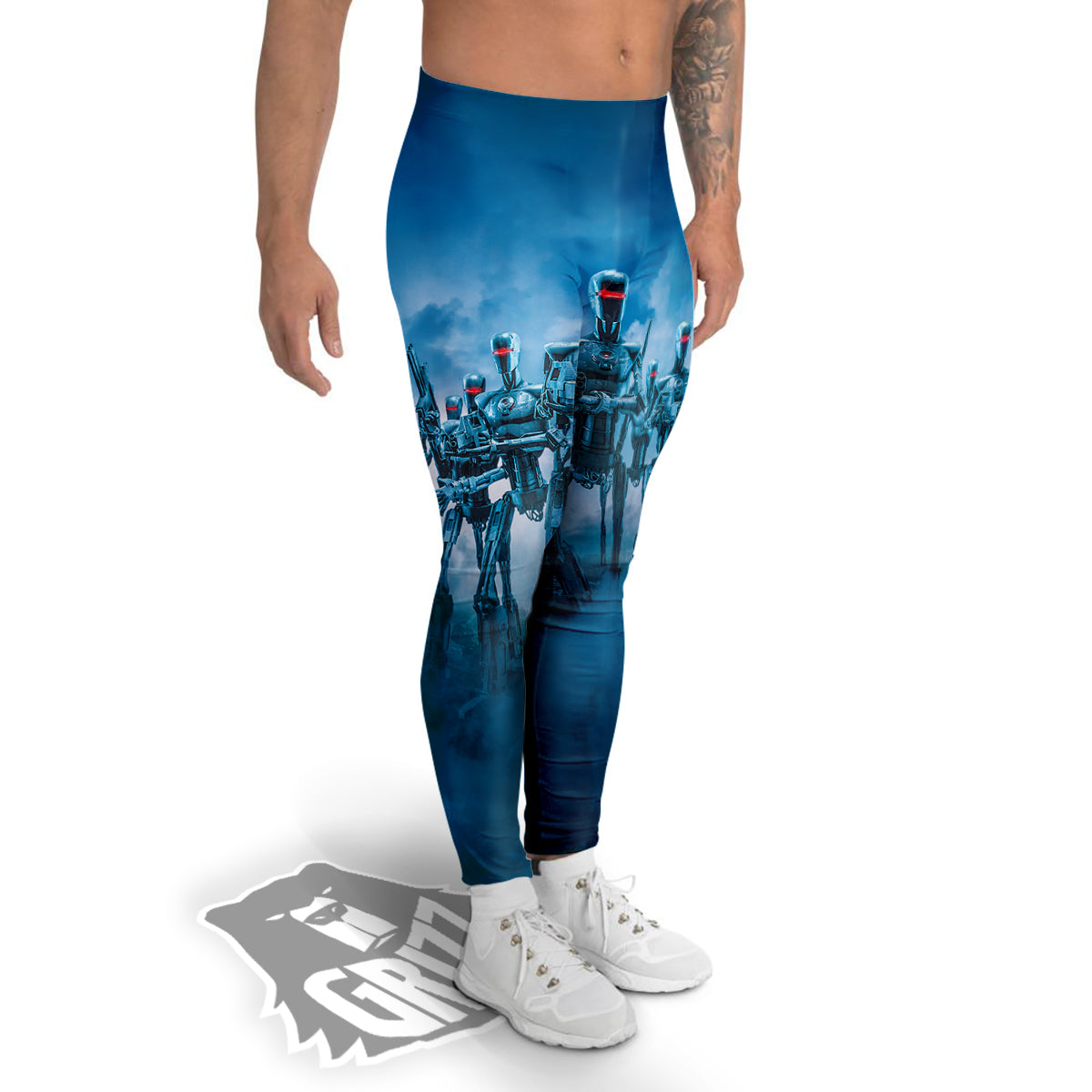 Robot Army Print Men's Leggings-grizzshop