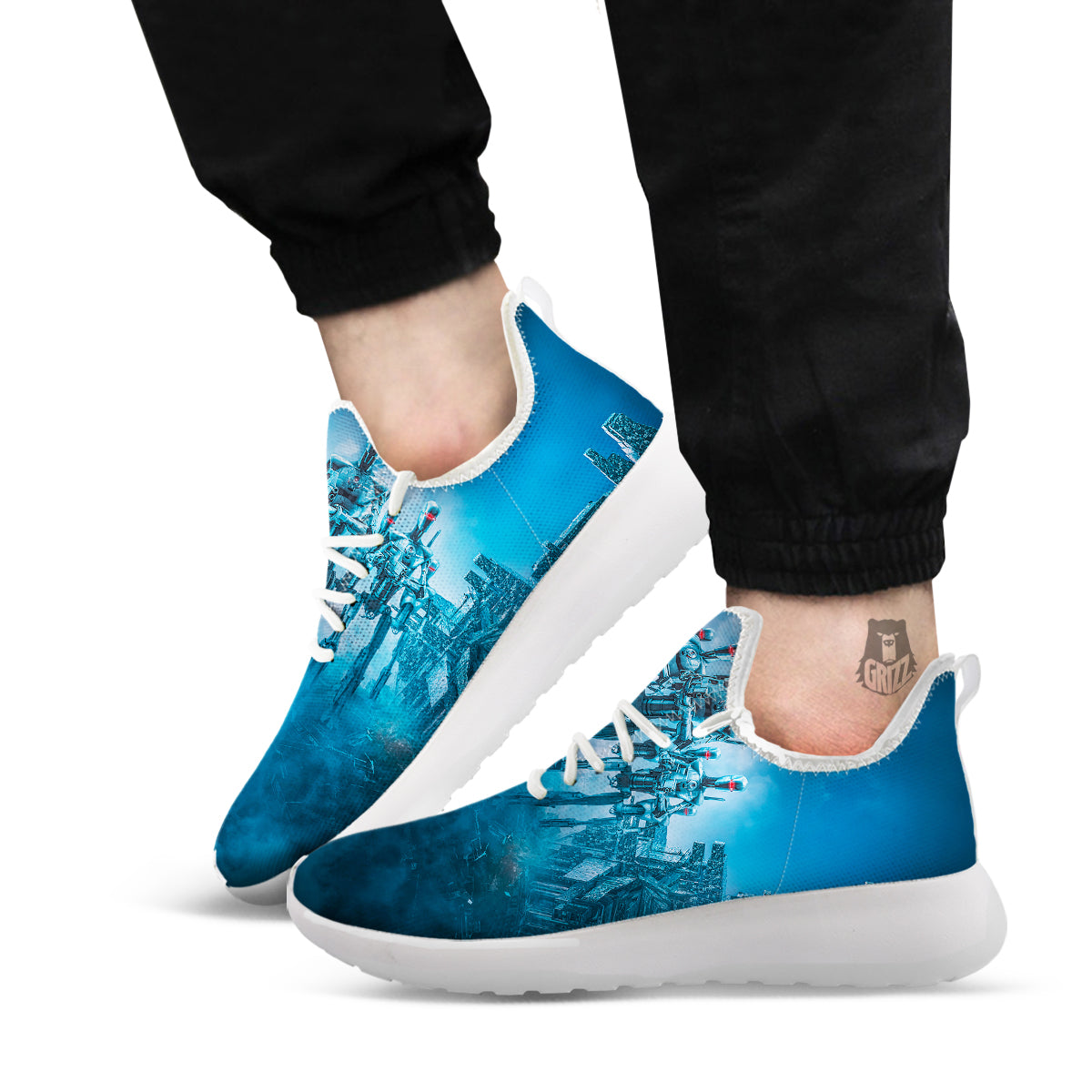 Robot Army Print White Athletic Shoes-grizzshop
