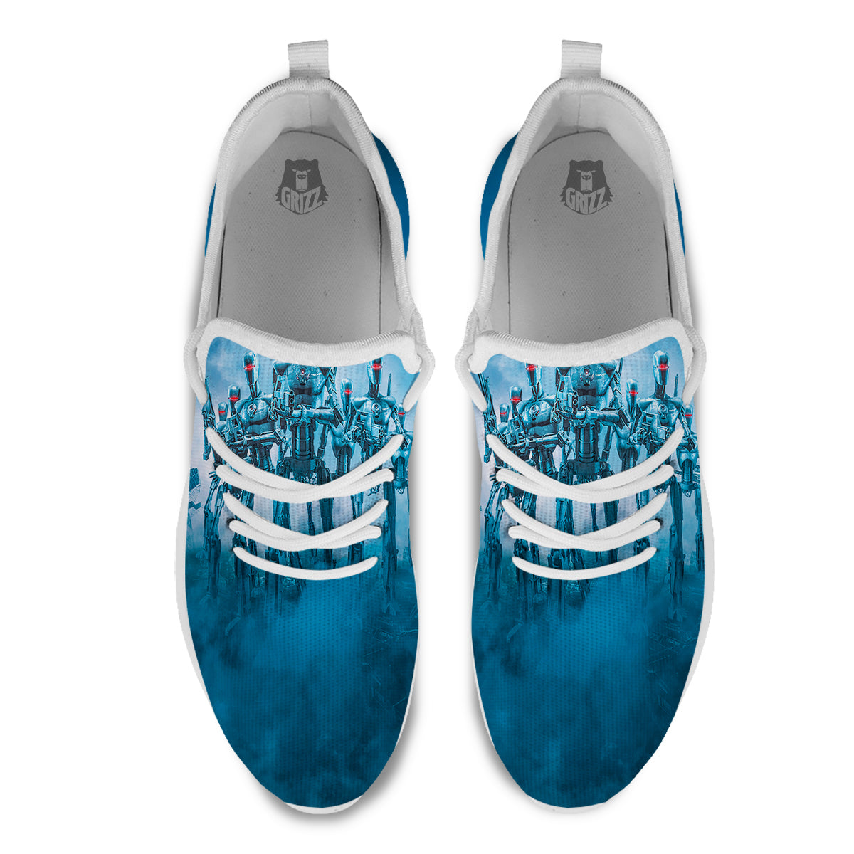 Robot Army Print White Athletic Shoes-grizzshop