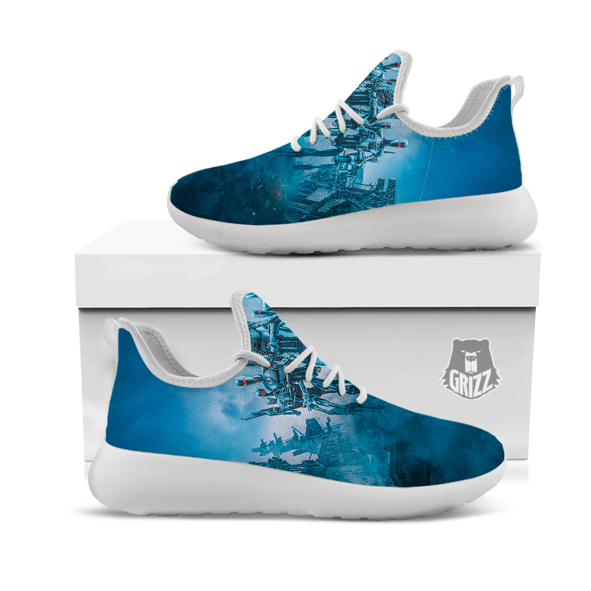 Robot Army Print White Athletic Shoes-grizzshop