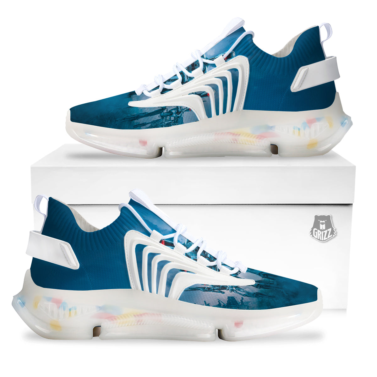 Robot Army Print White Gym Shoes-grizzshop